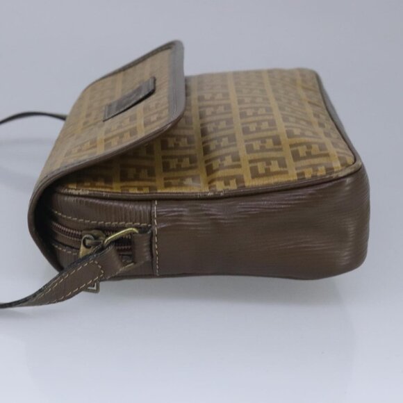 FENDI Zucchino Canvas Shoulder Bag Coated Canvas Brown Auth - Picture 10 of 16